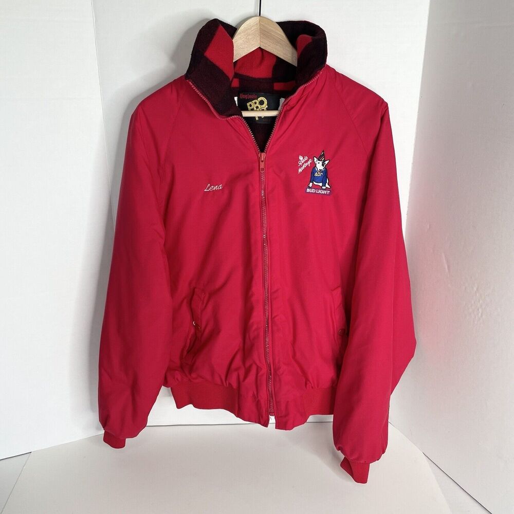 Vintage 8-Ball Pool Jacket, Full Zip Womens Large Red, Bud Light Spuds Mackenzie